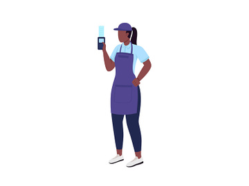 African american female cashier flat color vector faceless character preview picture
