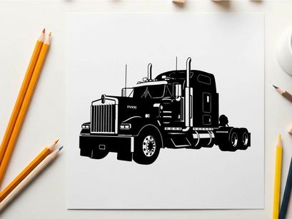 Silhouette of a large semi truck with trailer