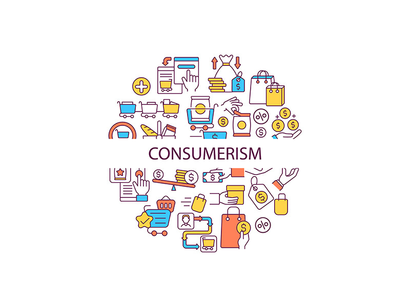 Consumerism abstract color concept layout with headline