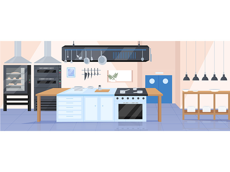 Modern kitchen flat color vector illustration