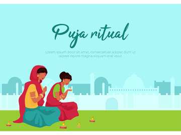 Puja ritual poster flat vector template preview picture