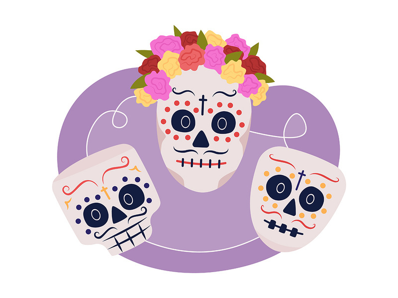 Calavera skull masks 2D vector isolated illustration