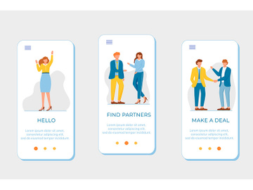 Business partnership onboarding mobile app screen vector template preview picture