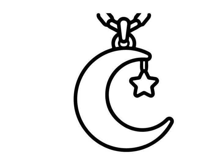 Hand-drawn Halloween crescent moon with antlers and star. Spooky night sky celestial symbol for seasonal decorations and crafts.