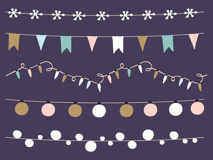 Christmas and holiday decoration flags, light, stars, paper