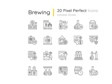 Brewing pixel perfect linear icons set preview picture