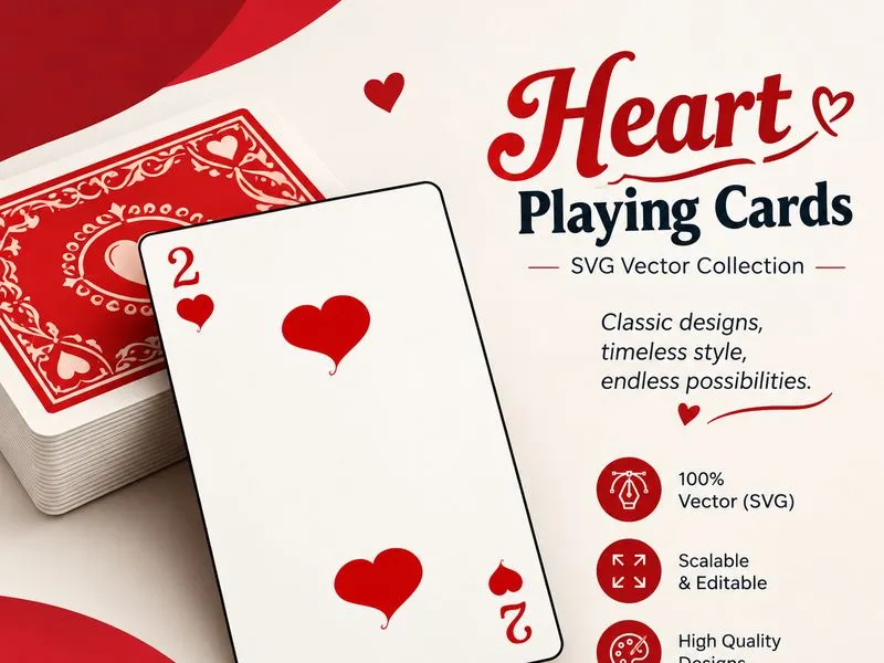 Kumpulan Kartu Remi SVG Hati – Grafis Vektor Permainan Kartu Romantis