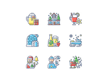 Winter season vacation RGB color icons set preview picture