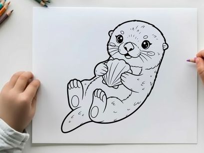 Cute otter holding shell vector illustration flat design