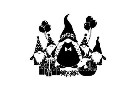 Black silhouette of gnomes celebrating a special occasion with silhouette