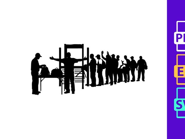 Execution scene with a line of people waiting for capital punishment or a firing squad