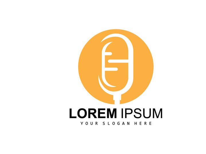 Radio Podcast Logo, Microphone Illustration, Stamp Icon Badge Vector Design