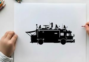 Silhouette of a large recreational vehicle with rooftop equipment