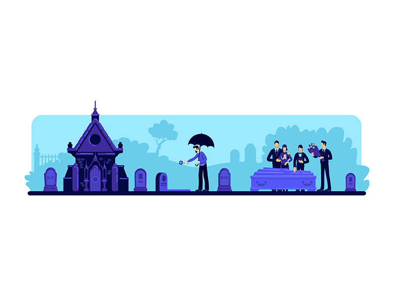 Funeral ceremony flat color vector illustration