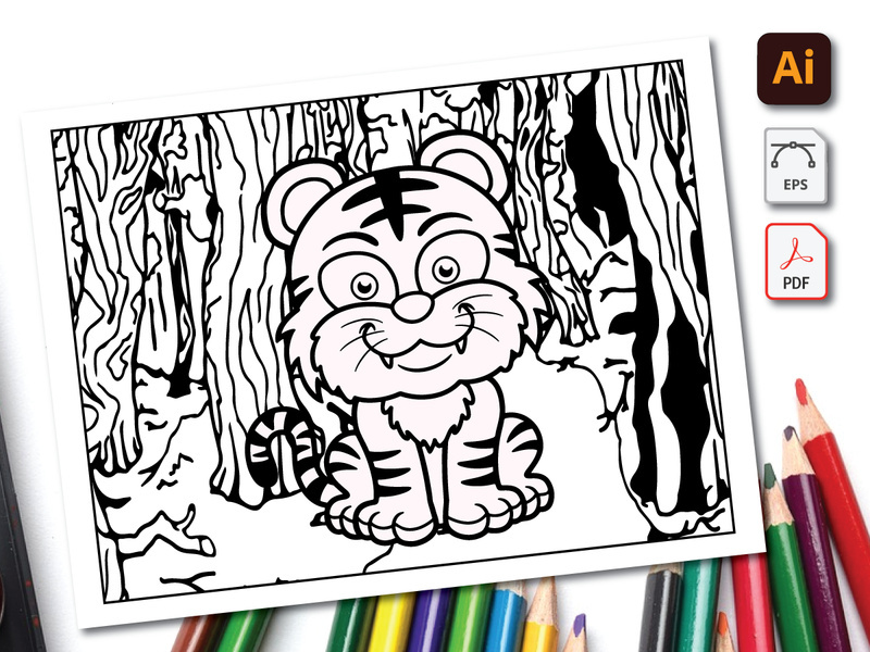 Tiger Coloring Page Line Art Design
