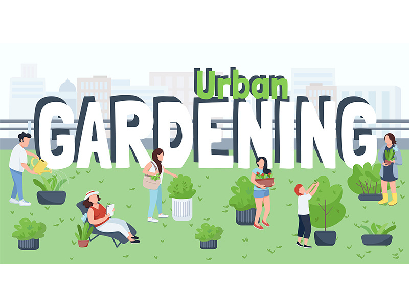 Urban gardening, landscaping flat color vector illustration