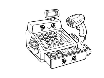 Cute cash register with scanner vector illustration preview picture