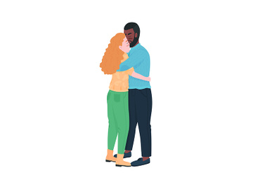 Interracial couple hugging flat color vector detailed characters preview picture