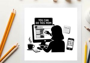 Silhouette of a woman working on computer with motivational screen