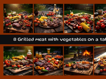 Grilled meat with vegetables on a table preview picture