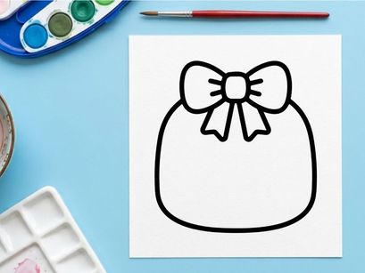 Hand-drawn Halloween gift bag with decorative bow. Spooky party favor or treat bag illustration for seasonal celebrations.