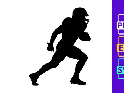 American football player running with ball in hand silhouette