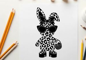 Leopard print bunny silhouette with sunglasses and purse