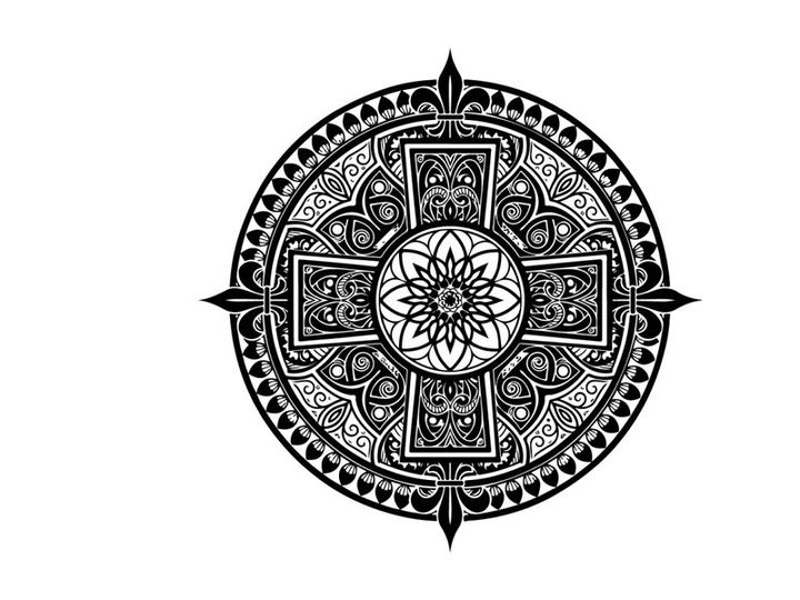 Intricate silhouette cross design with floral patterns