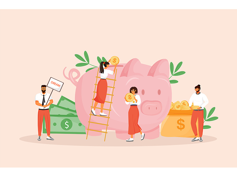 Money saving flat concept vector illustration
