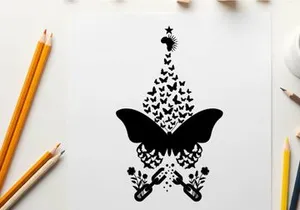 Silhouette of a butterfly with flowers and a star