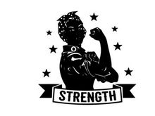 Silhouette of a strong woman flexing her muscle with stars and strength banner