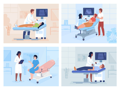 Medical examination and consultation flat color vector illustrations set