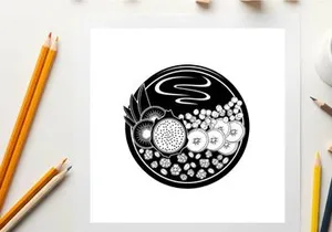 Silhouette of a plate with fruit and decorative design