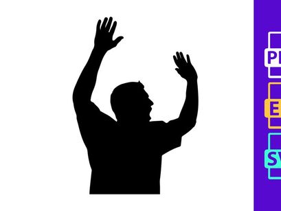 A silhouette of a man with his hands raised up in the air