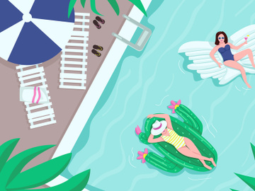 Top view on pool party flat color vector illustration preview picture