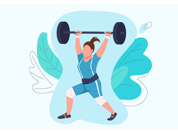 Strong woman lifting barbell flat color vector faceless character preview picture