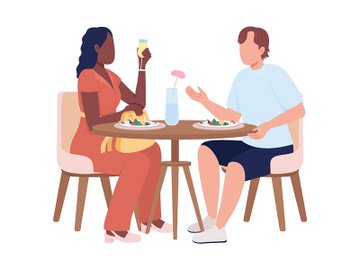 Guests sitting at table in restaurant semi flat color vector characters preview picture