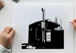 Black silhouette of a semi truck against a white background