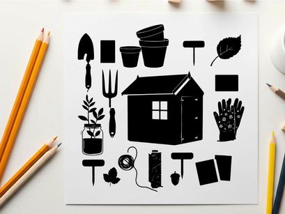 Gardening tools and supplies silhouette illustration