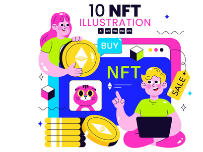 10 NFT Non Fungible Token Vector Illustration