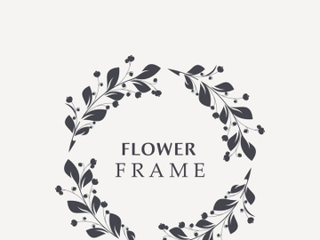 Floral frame flower round shape emblem logotype isolated on white background, leaves luxury linear logo circle style boutique preview picture