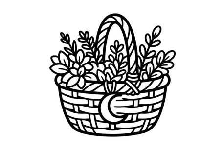 Cesta tejida a mano llena de lirios blancos. Ilustración de regalo floral para celebraciones y decoración.
