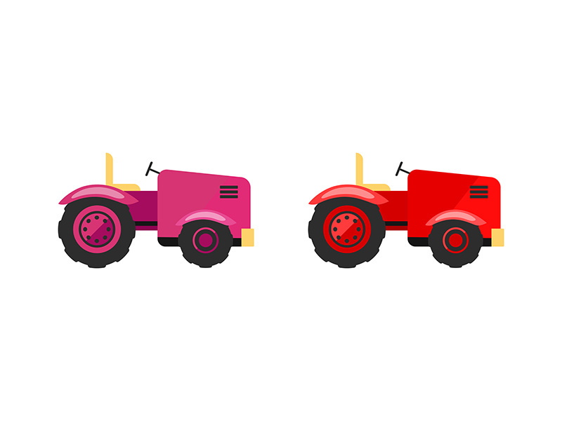 Tractors flat color vector objects set