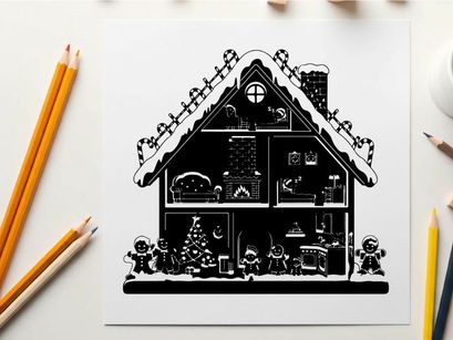 Silhouette of a festive holiday house interior scene