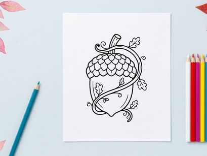 Whimsical fairy-tale inspired illustration of an enchanted acorn. Artistic fantasy design for childrens books or storytelling projects.