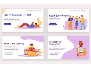 Reading book landing page vector template set preview picture