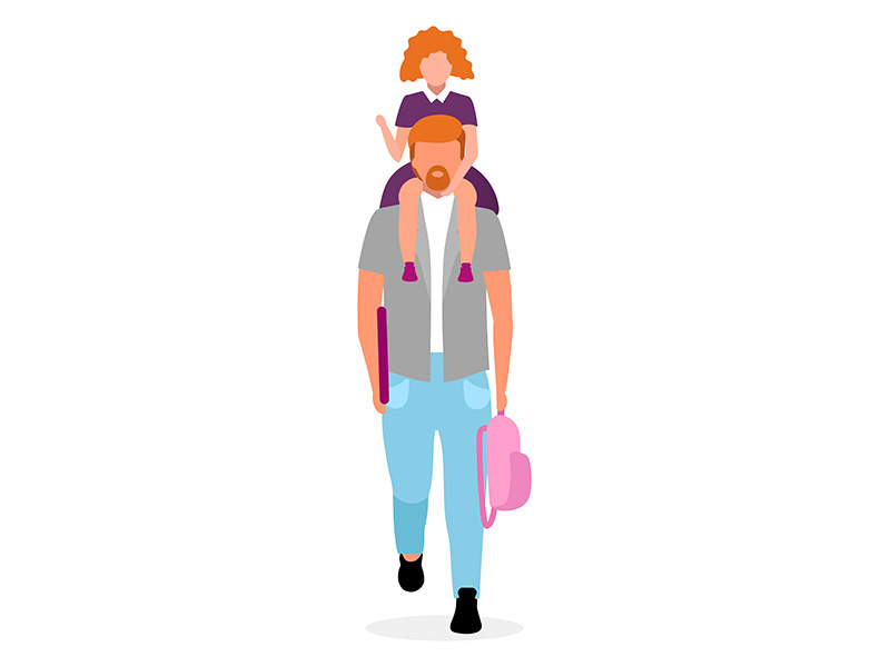 Daughter sitting on father neck flat vector illustration