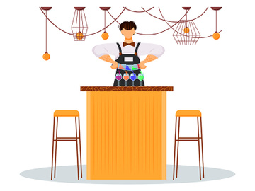 Hotel barman flat color vector illustration preview picture