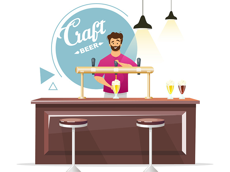 Craft beer pub production flat color vector illustration