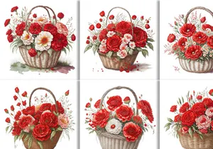 Watercolor Floral Flower Basket Design